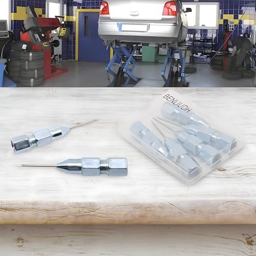 7 Stück Nadel-Zubehörset für Fettpressen 5 Fett Nadeldüse 1 Fettnadelspendern 1 Gumminippel Adapter Tragbare Fettpresse Abnehmbare Fettnippel Grease Needle für Beengte Räume Fettpresse Mundstück