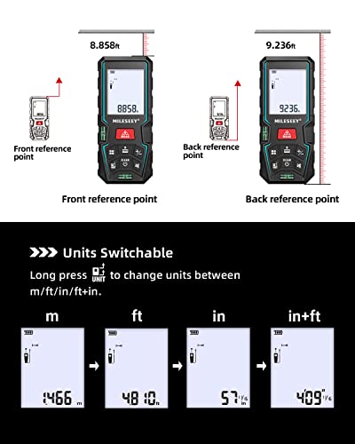 Image of Laser Measure,MiLESEEY 165 Feet Laser Measurement Tool with 2 Bubble Levels, ±1 /16inch Accuracy, M /in /Ft Unit Switching, Backlit LCD and Pythagorean Mode, Measure Distance, Area and Volume