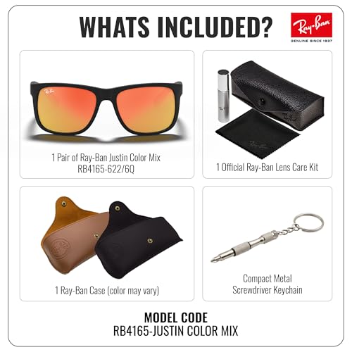 Image of Ray-Ban RB4165 JUSTIN COLOR MIX Square Shaped Sunglasses for Men with Official RAYBAN Eyewear Kit