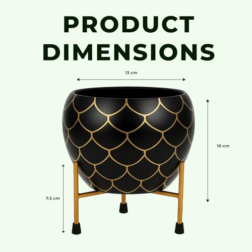 Image of Natural Earth Metal Flower Vase Planter Pot with Iron Stand | Decorative Plant Cachepot for Indoor & Outdoor Use | Succulent Pot for Home & Garden Decor (Black Gold Nest)
