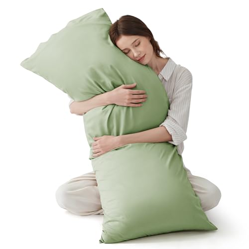 Bedsure Body Pillow Cover, Cooling Body Pillow Pillowcase for Hot Sleepers, Rayon Derived from Bamboo, Breathable & Silky Soft Long Pillow Case Cover with Envelope Closure, Sage Green, 20x54 Inches