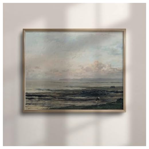 Ocean Seascape Oil Painting Vintage Style - Coastal Beach House Decor, Simple Moody Artwork Poster