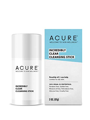 ACURE Incredibly Clear Cleansing Stick | 100% Vegan | For Oily to Normal & Acne Prone Skin | Rosehip Oil & Sea Kelp - Cleanses & Refreshes | 2 Oz