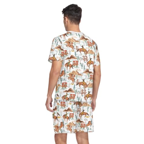Men's Pajama Set Summer Short Sleeve Western Cowboy Loungewear 2 Piece Sleepwear Set with Pockets2