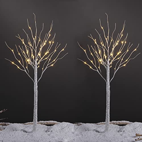 Image of LIGHTSHARE 4 Feet 48L LED Birch Tree Lights, Pack of 2, Warm White, for Holiday Party and Christmas Decoration, Indoor and Outdoor Use