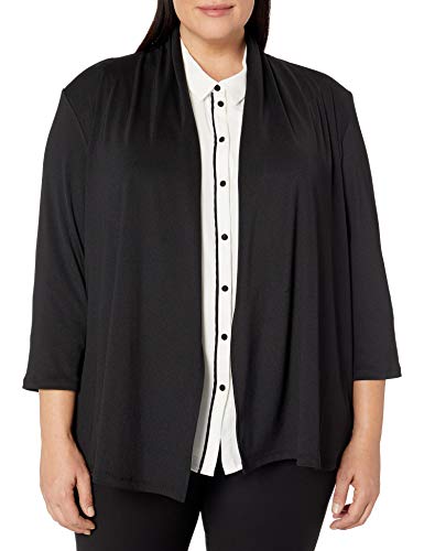 Kasper Women's Plus Size 3/4 Sleeve Cardigan with Back Waist Detail, Black, 1X