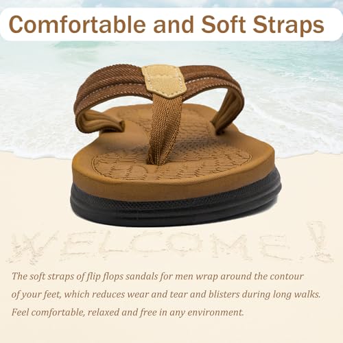 Image of Mens Flip Flops Thong Sandals Lightweight Comfortable Summer Beach Slides Soft Cushion Footbed Open Toe Slippers for Pool Showers Dorms Water Friendly Indoor and Outdoor