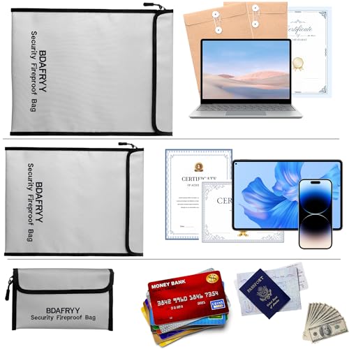 3 Pcs Fireproof Waterproof Money Important Document Bag(2000℉),Fire Proof Bag for Documents,Fire Proof Money Bag for Cash,for A4 A5 Documents Holder,Cash,Passport,Tablet,Laptop,File,Jewelry