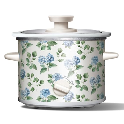 Image of COOK WITH COLOR 2QT Mini Electric Round Slow Cooker - Adjustable Settings, Removable Stoneware Pot, Tempered Glass Lid, Dishwasher Safe, Cool-Touch Side Handles, Floral Blue /Green