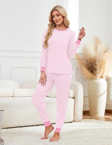 Soft Cotton Pajamas for Women Set Striped Long Sleeve Lounge Sets 2 Piece Pajama Tops and Jogger Pants with Pockets4