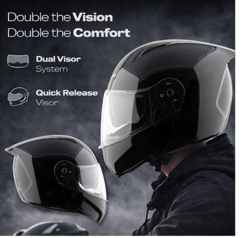 Image of Vega VM-02 Spike Flip-Up Motorcycle Helmet with ISI Certification | High-Impact ABS Shell, Dual Visor, UV & Scratch Resistant: Black, XL