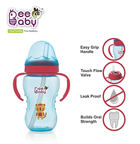 BEEBABY-No-Spill-Flexi-Straw-Cup-for-1-Year-Old-100-BPA-Free-Baby-Sipper-Bottle-with-Detachable-Handle-Silicone-Flex-Straw-Sippy-Cup-for-InfantToddler-240-ml-8-oz-Blue-12M