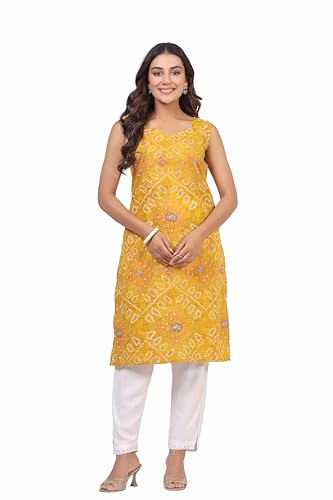 Image of Ichaa Women's Pure Cotton A-Line Sleeveless Round-Neck Ethnic Short Kurta for Daily and Office Wear, in Plus Sizes