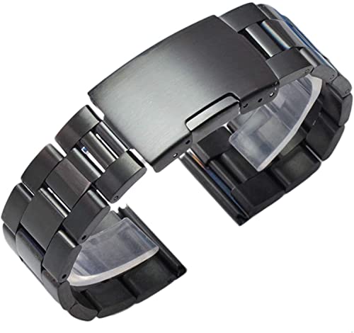 Bracelet de montre en acier 316L massif noir et argent 18-24mm pour homme