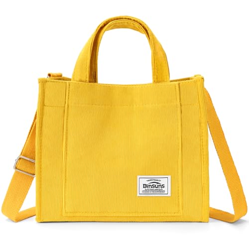 BINSUNS Bolsa feminina de veludo cotelê pequena, bolsa tiracolo estética - escola, trabalho, viagem, compras, Pequeno - amarelo, Small