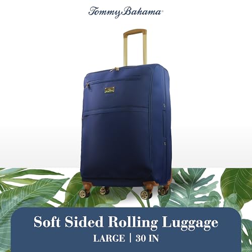 Image of Tommy Bahama 30 Inch Rolling Luggage, Soft Sided Suitcase with Spinner Wheels, Blue