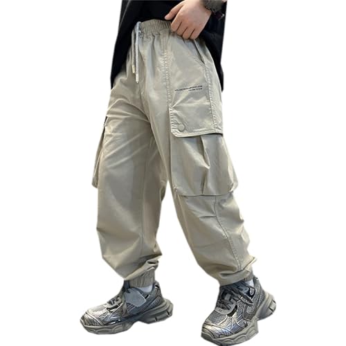 SANGTREE Boy's Cargo Joggers Elastic Waist Drawstring Casual Pants, 4-14 Years
