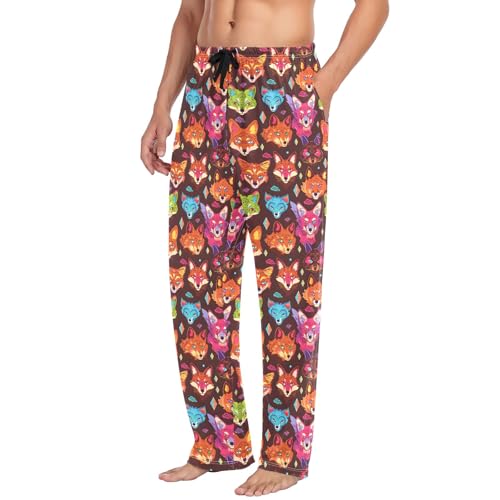 Mens Cotton Pajama Pants Sleep Lounge Pj Bottoms Sleepwear with Pockets Drawstring S Fox Face4