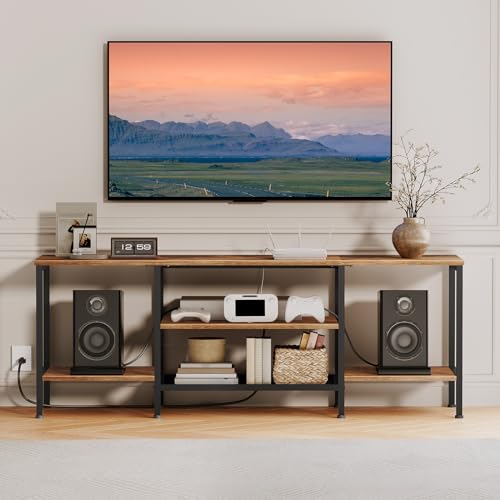 HOOBRO TV Stand with Power Outlets to 65 Inches, TV Console Table with Open Storage Shelves, Industrial Media Entertainment Center for Living Room Bedroom, Rustic Brown and Black BF40DS01 by HOOBRO - Image 7
