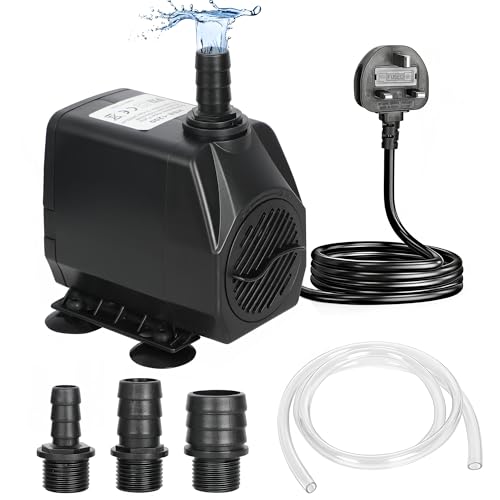 Submersible Water Pump(1500L/H 25W) 230V Black Water Pressure Pump with 1.5M Power Cord 4 Nozzles Sizes for Fish Tank Pond Aquarium Hydroponics