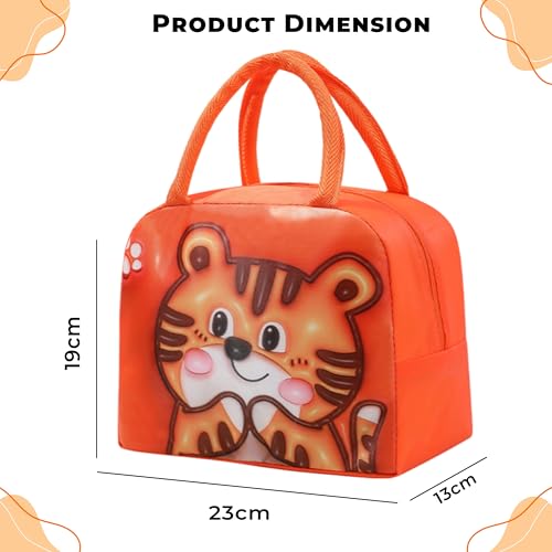 Image of Kraptick Compact & Stylish Design Printed Tiffin Bag for Children Insulated Lunch Bag for Kids Perfect Leakproof Keeps Hot and Cold Lunch Bag for School (Orange Tiger)