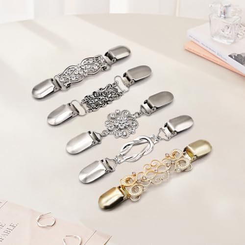 Image of 5pcs Cinch Clips for Women Clothing,Vintage Sweater Clips To Hold Sweater Together, Dress Clips Back Cinch,Waist Cincher Clip,Cardigan Clip, Shawl Clips,Brooches and Pins for Women,5 Styles