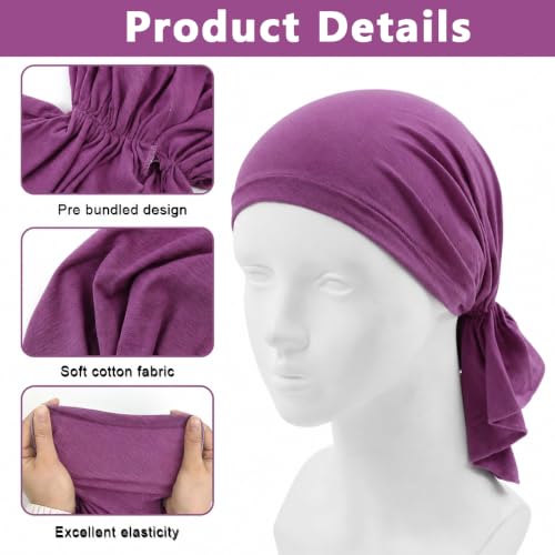 Image of PALAY Head Scarf for Female Cotton Elastic Chemo Caps Headwear Turban, Pre-Tied Cancer Cap Headscarf Slip On Headwrap for Hair Loss Or Thin Hair