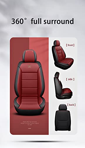 Uomeng Universal Car Seat Covers Waterproof Leather Full Set, Can Protect Front and Rear Seats, To Fit Most Cars, Side Airbag Compatible, Wine Red Luxury - Image 4