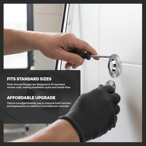 Image of HIGHCRAFT Shower Curtain Rod Flange, Screws Included, Chrome Plated Steel