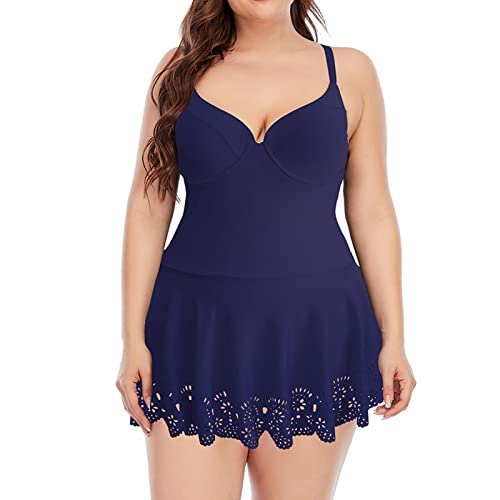 Maillots de Bain Tankini Grande Taille à Effet Ventre Plat avec Robe en Dentelle et Short