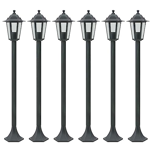 vidaXL 6x Lampe de Jardin à Piquet E27 Aluminium Vert Foncé Éclairage Terrasse