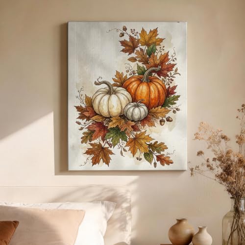 Lienzo decorativo de hojas de otoño y calabaza tradicional 4
