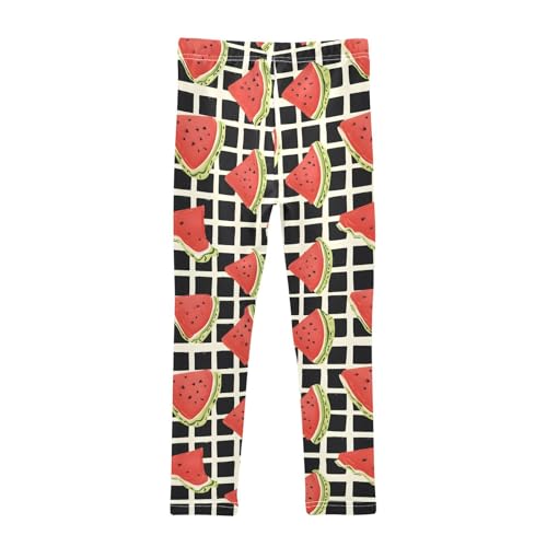 Watermelon Slice Plaid Print Girls Leggings Soft Stretch Workout Yoga Dance Pants for Kids Casual Tights2