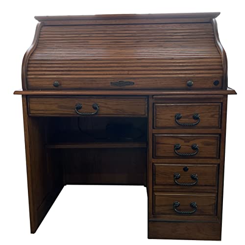 Small-Home-Office-or-Student-Roll-Top-Desk-Solid-Oak-Wood-Single-Pedestal-405Wx24Dx45H-BW-Organizer-Desk-Quality-Crafted-Construction-Locking-File-Drawers-Dovetailed-Secretary-Desk-Easy-Assembly Small Home Office or Student Roll Top Desk Solid Oak Wood Single Pedestal 405Wx24Dx45H BW Organizer Desk Quality Crafted Construction Locking File Drawers Dovetailed Secretary Desk Easy Assembly