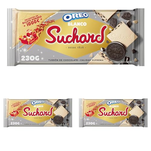 Suchard Oreo Tableta de Turrón de Chocolate Blanco con Trozos de Galleta Oreo y Arroz Inflado 230g (Paquete de 3)