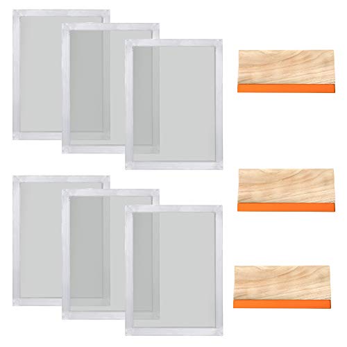 Caydo 6 Pieces 20 x 24 Inch Aluminum Silk Screen Printing Frames with 160 White Mesh and 3 Pieces 13.7 Inch Screen Printing Squeegee for Screen Printing