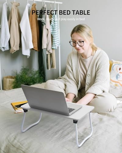 Image of Ruxury Foldable Lap Desk Laptop Stand Bed Desk Table Tray, Breakfast Serving Tray, Portable & Lightweight Mini Table, Lap Tablet Desk for Sofa Couch Floor - White