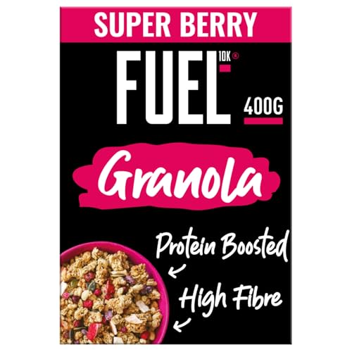 FUEL10K Protein Boosted, Chunky Granola, Super Berry, 6 x 400 Gram Box - High Fibre, Vitamin Boosted, Vegan Cereal with Mixed Fruit Pieces, Jumbo Oats & Pumpkin Seeds