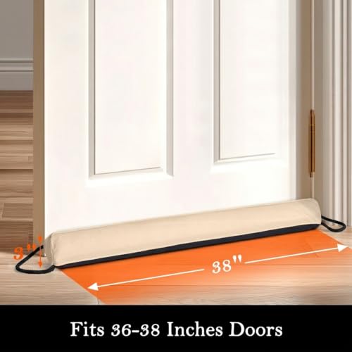 Image of Sunolga Door Draft Stopper Blocks Hot and Cold Air with Removable Washable Cover for Bottom of Door, All-Season Seal for Noise, Light, Dust, Door Sweep for Gaps Up to 3 inch, Home Essentials, 38 inch, Beige