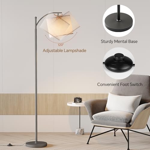 Image of SUNMORY Arc Floor Lamp, Modern Floor Lamp with 9W 3 Color Temperatures Bulb, Metal Standing Lamps with Adjustable Hanging Lampshade, Tall Floor Lamps for Living Room, Bedroom, Office