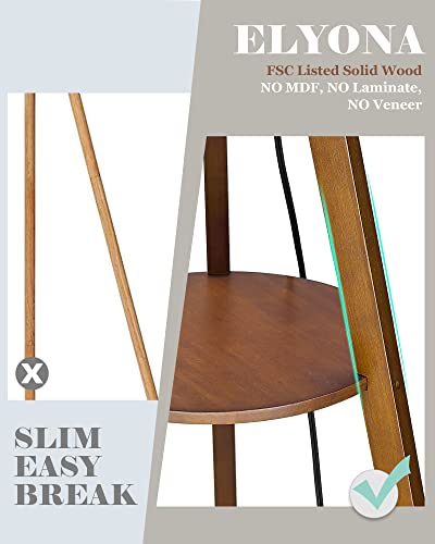 ELYONA Solid Wood Tripod Floor Lamp 3 Color Temperatures LED Blub Tall Standing Light with Table Mid Century Modern Corner Reading Floor Lamp for Living Room Bedroom Office Pull Chain Controls Brown