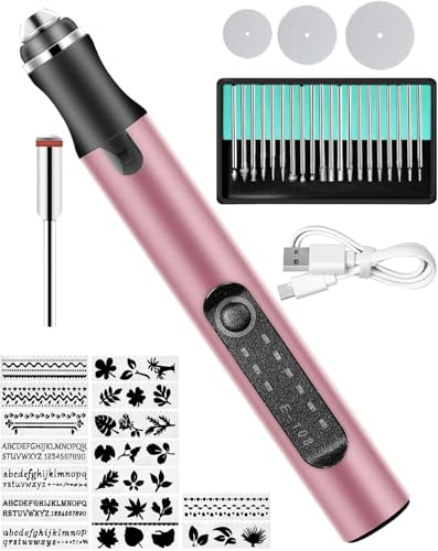 ZITFRI Stylo Graveur Électrique Mini Stylo Graveur sans Fil Kit Outil de Gravure Multifonction avec 20 Bits + 16 Pochoirs Outil de Gravure pour Bricolage...