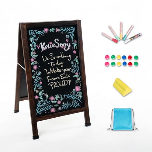 A Frame Chalkboard Sign, 40''x20'' Magnetic Menu Board, Wooden Double-Sided Standing Blackboard, Sidewalk Sandwich Board for Restaurant Menu, Cafés, Party Guide, Wedding (Retro Brown)