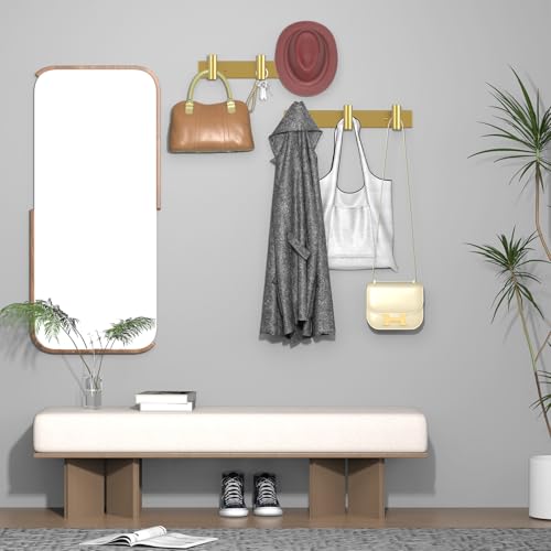 Image of VAEHOLD Hat and Coat Wall Mount Rack - Hooks for Robes, Bags, Keys, and Towels - Bathroom Towel Hanger Organizer (Gold, inchT inch Shape 3 Hooks 1 Pack)