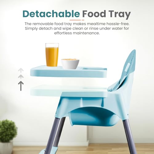 Image of Tony Stark 3 in 1 Multifunctional Baby Feeding Chair & Detachable Tray |Soft Cushion Baby High Chair with Footrest | Dining Chair with Adjustable Height & Seat Belt for Kids, Toddler (Cyan Green)