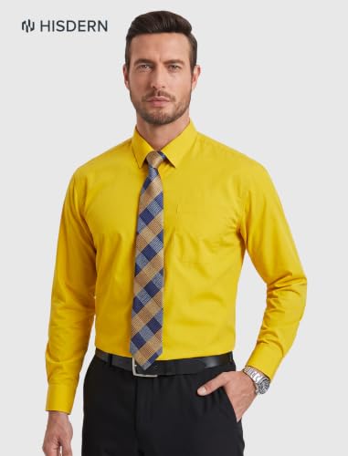 Image of HISDERN Mens Dress Shirt with Tie Pocket Square Set Classic Button Down Shirt Matching Tie Long Sleeve Shirts