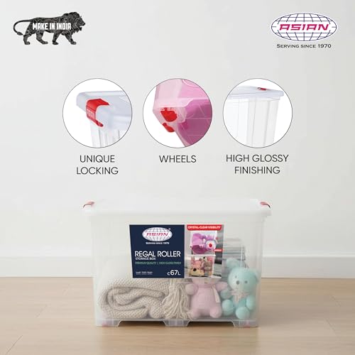 Image of Asian Plastowares - Regal Roller | 67 Ltr - Storage Box | Stackable Organizer for Clothes, Toys, Kitchen, Makeup & More | BPA-Free, Space-Saving Design | Multipurpose Boxes | Transparent