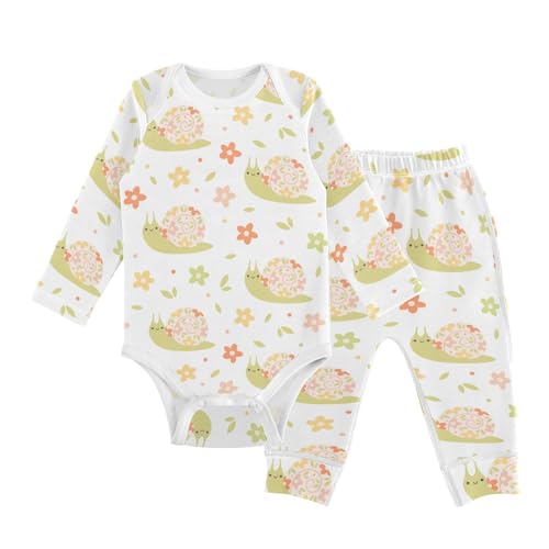 vvfelixl Baby Bodysuits Pants Sets Cute Snails Flowers Long Sleeve Baby Onesie Clothes for Boys Girls 3-6M