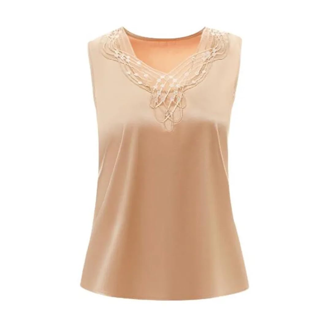 Camicie da donna senza maniche in seta estiva allentata casual in raso top tinta unita scollo