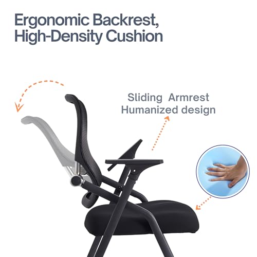 Image of Updated Conference Room Chairs, Folding Office Desk Chair with Lumbar Support and Sliding Armrest with Casters, Stackable Office Guest Chairs & Reception Chairs, 1 Pack Black